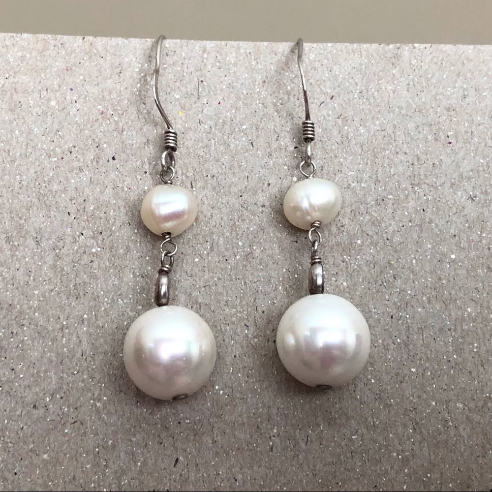 Vintage Sterling Silver Pearl Dangle French Wire Earrings